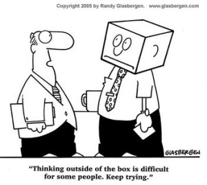 Out of the box thinking cartoon